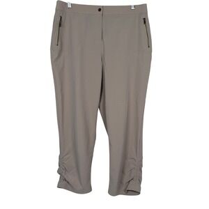 Zenergy by Chico's Cropped Pants Women 1.5 Tan Ruched Hem Zipper Pockets B-500